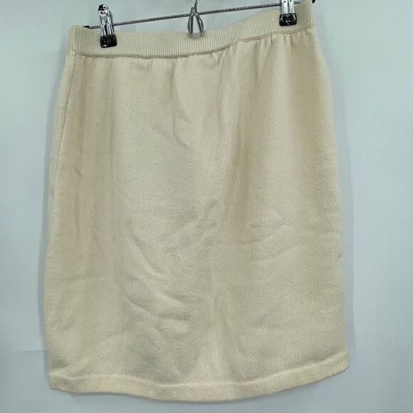St John Collection Cream Santana Knitted Tweed Suit Set Blazer Skirt Size Small - Picture 6 of 15